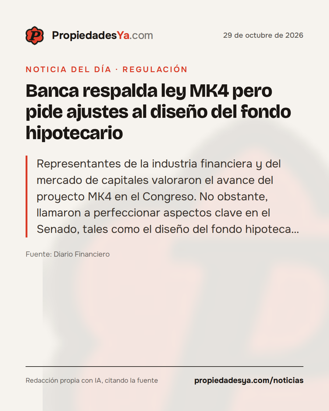 Banca respalda ley MK4 pero pide ajustes al diseño del fondo hipotecario