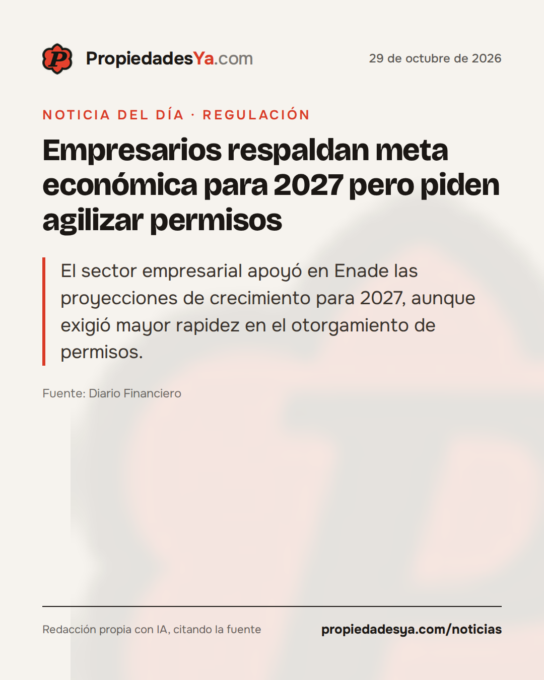 Empresarios respaldan meta económica para 2027 pero piden agilizar permisos