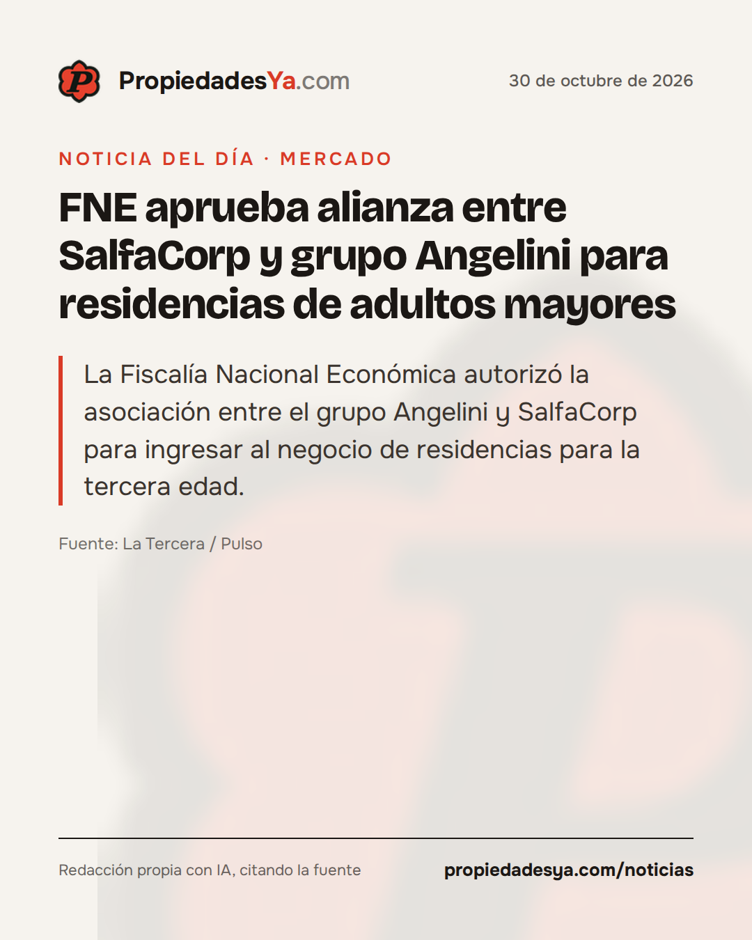 FNE aprueba alianza entre SalfaCorp y grupo Angelini para residencias de adultos mayores