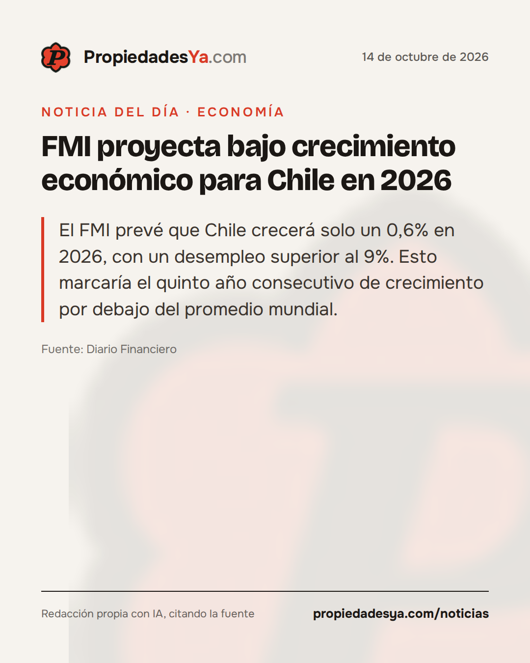 FMI proyecta bajo crecimiento económico para Chile en 2026